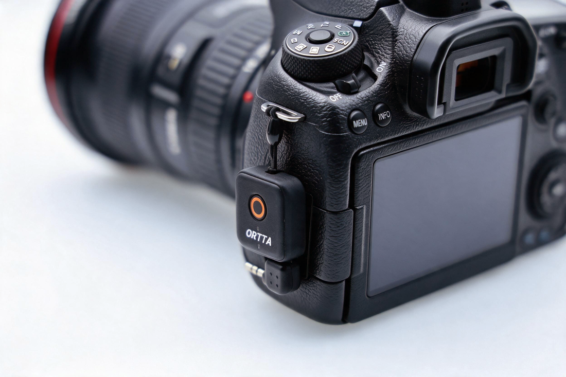 Io hanging from the camera strap eyelet with the adapter plug fitted