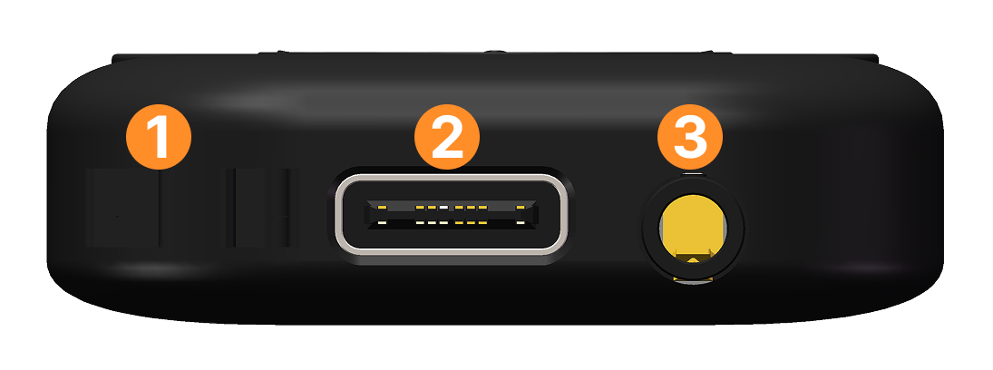 USB-C charging port and 2.5 mm shutter cable port