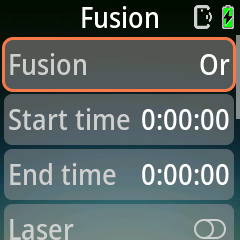 Pluto 2 Fusion page with Method Or, Start time, End time and the sensor toggles