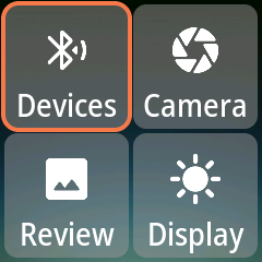 Settings page with Devices selected, next to Camera, Review and Display