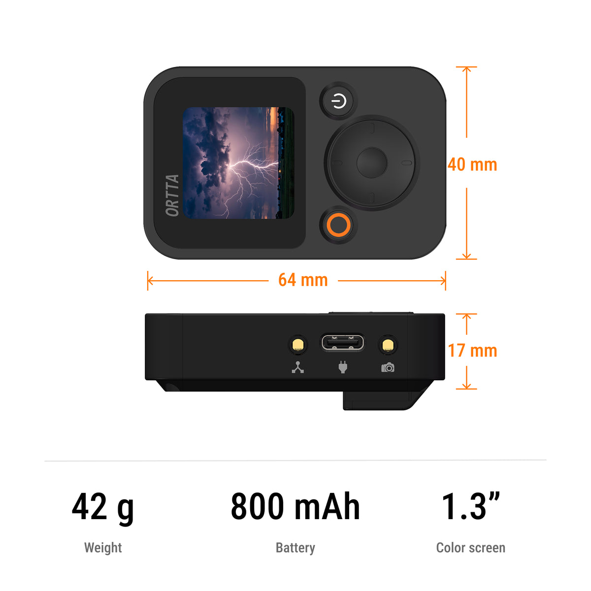 Pluto 2 specs: 64 by 40 by 17 mm, 42 g, 800 mAh battery